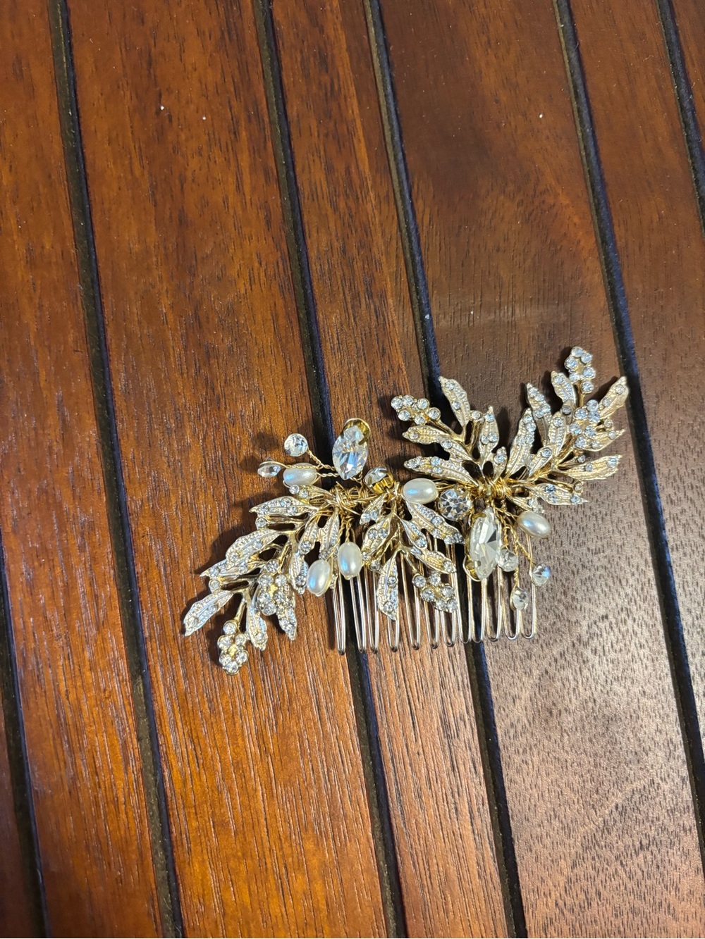 Gold Crystal & Pearl Bridal Hair Comb